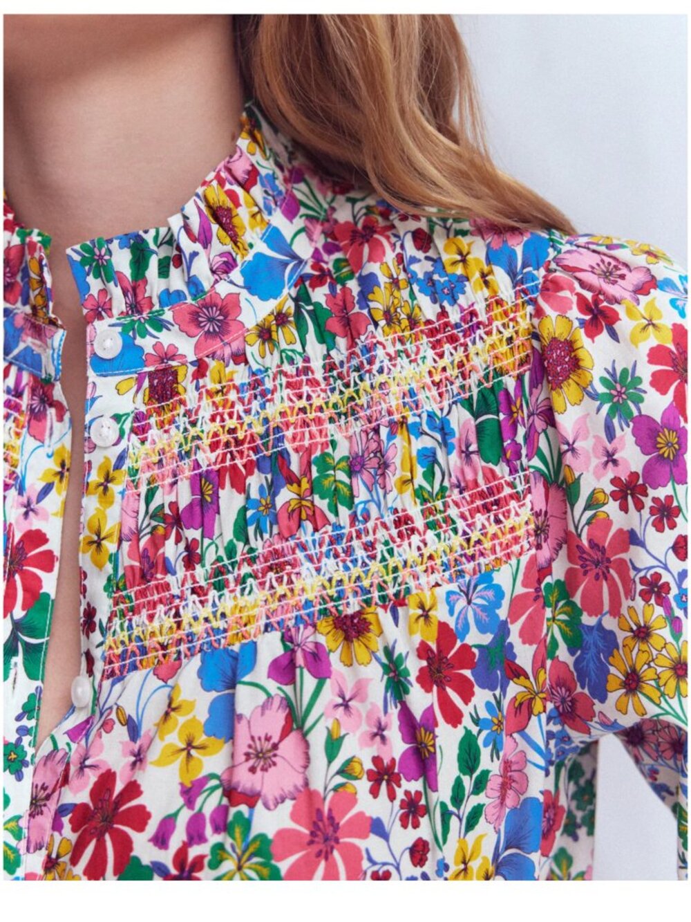 NWT Boden Esme Smocked Detail Frill Top floral blouse size US 8 UK 12 M garden - Picture 3 of 9